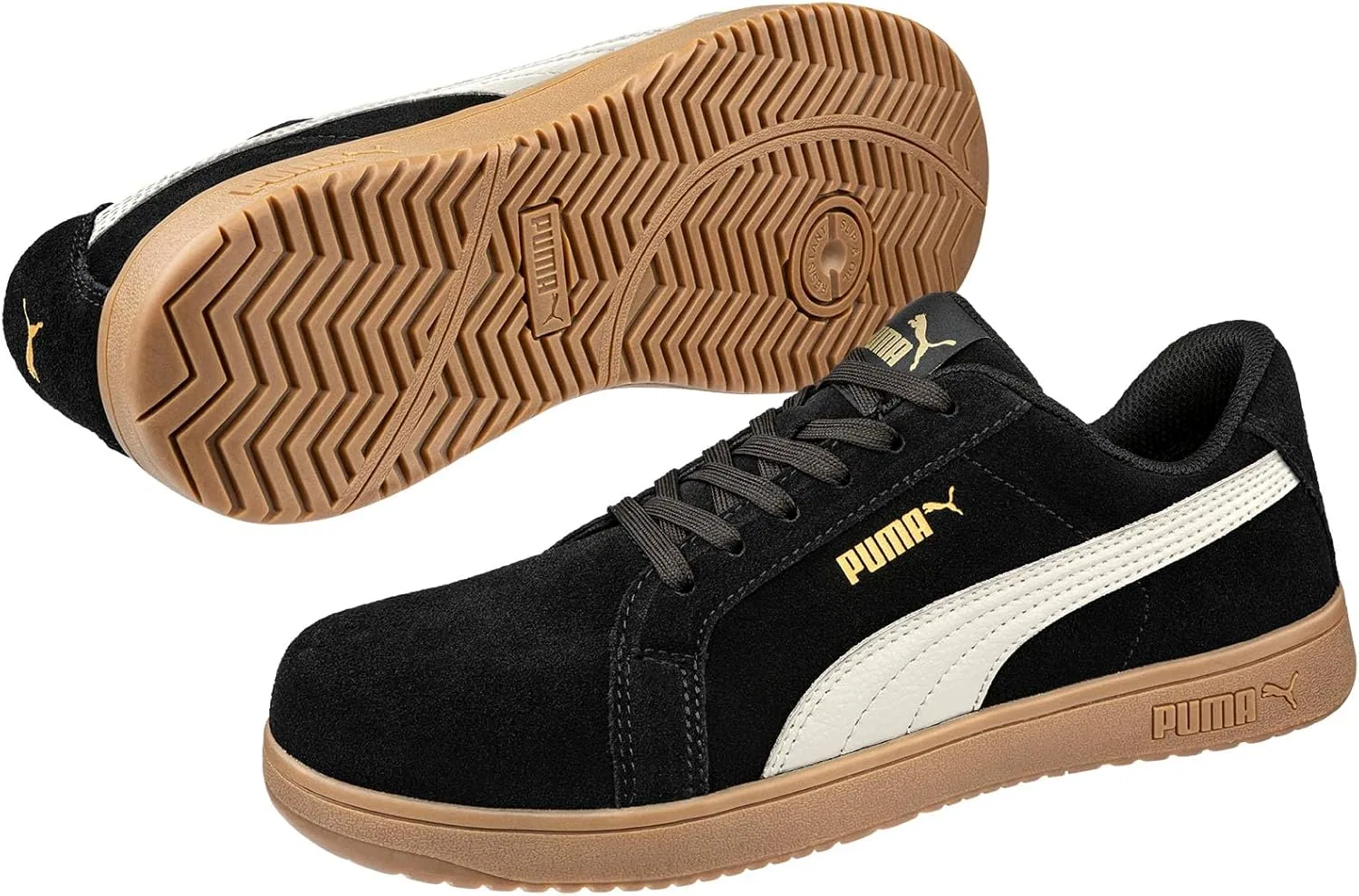 Защитные ботинки PUMA Safety Iconic Low S1PL ESD FO HRO SR унисекс, нескользящие, без металлических вставок из стекловолокна, Black White — фото 2