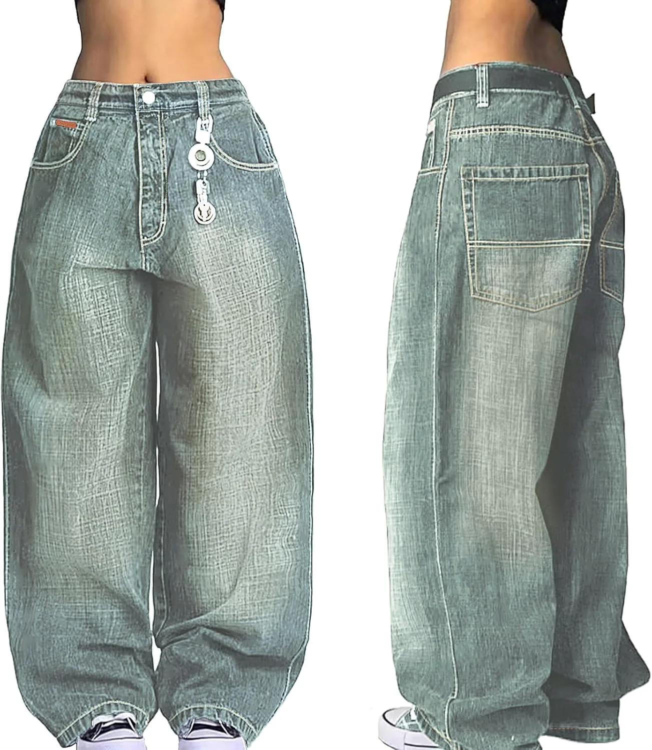 

Emmiol Women Boyfriends Hip Hop 90s Vintage Baggy Jeans Loose Denim Pants Mid-Low Waist