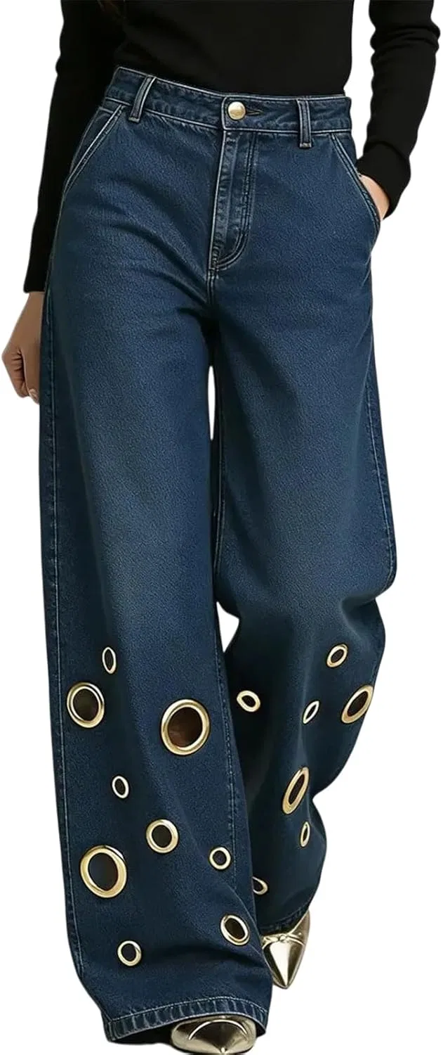 Джинсы свободные Women Wide Leg, Dark Blue