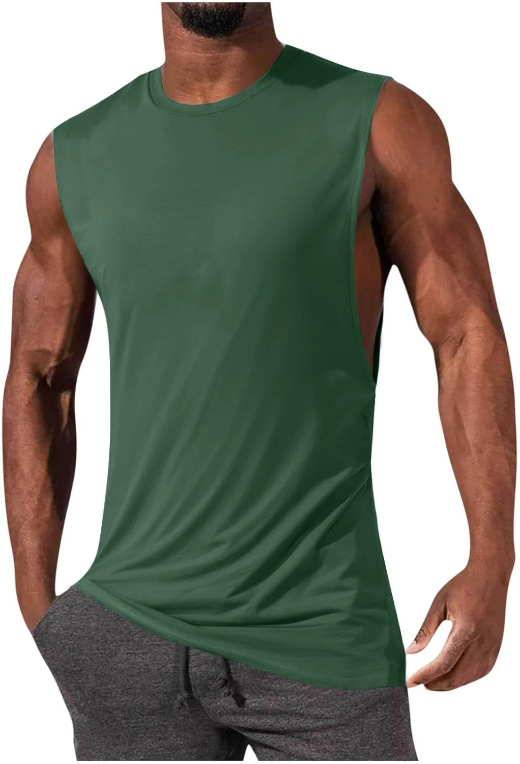 Мужской топ-борцовка из 100% хлопка, Athletic, без рукавов, Army Green