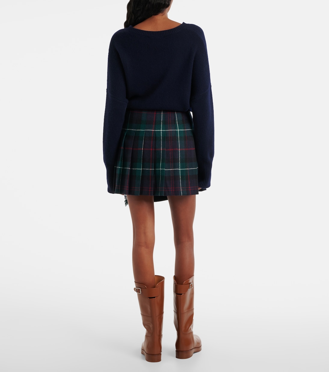 Клетчатая плиссированная шерстяная юбка-обертка в рубчик Polo Ralph Lauren, Tartan — фото 3