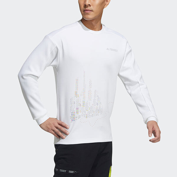 Толстовка adidas Mtnlt Gfx Sweat Casual Sports Pullover Round Neck White, белый — фото 3