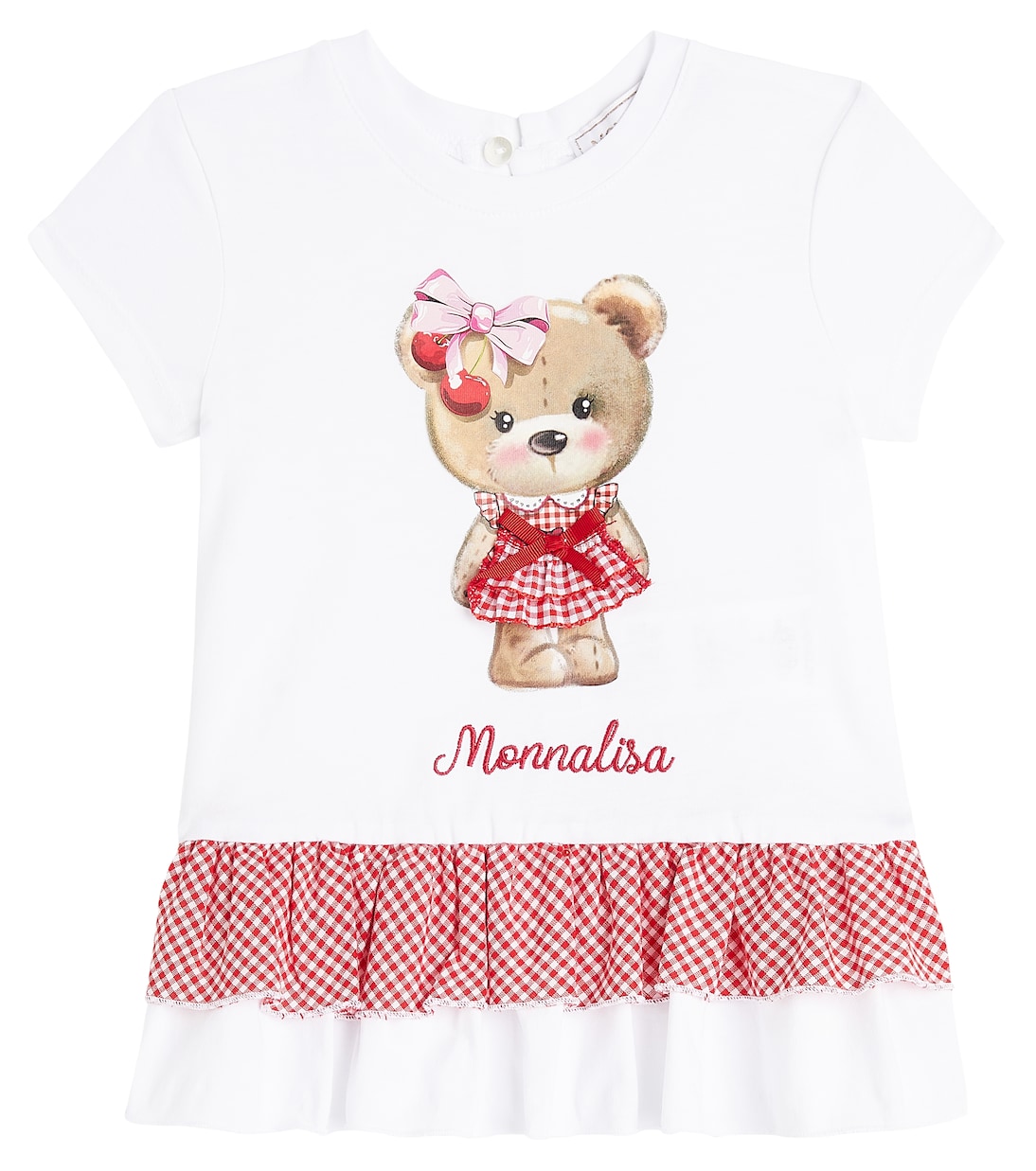 

Футболка из хлопка с оборками и принтом для малышей Monnalisa, Bianco+Rosafairytale