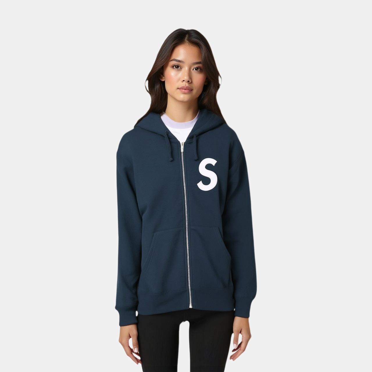 Толстовка с капюшоном на молнии с логотипом S Supreme, marine синий/navy — фото 4