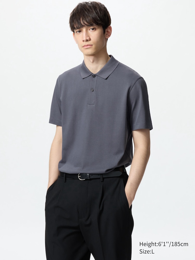 

Рубашка-Поло из хлопка airism пике Uniqlo, цвет 08 серый