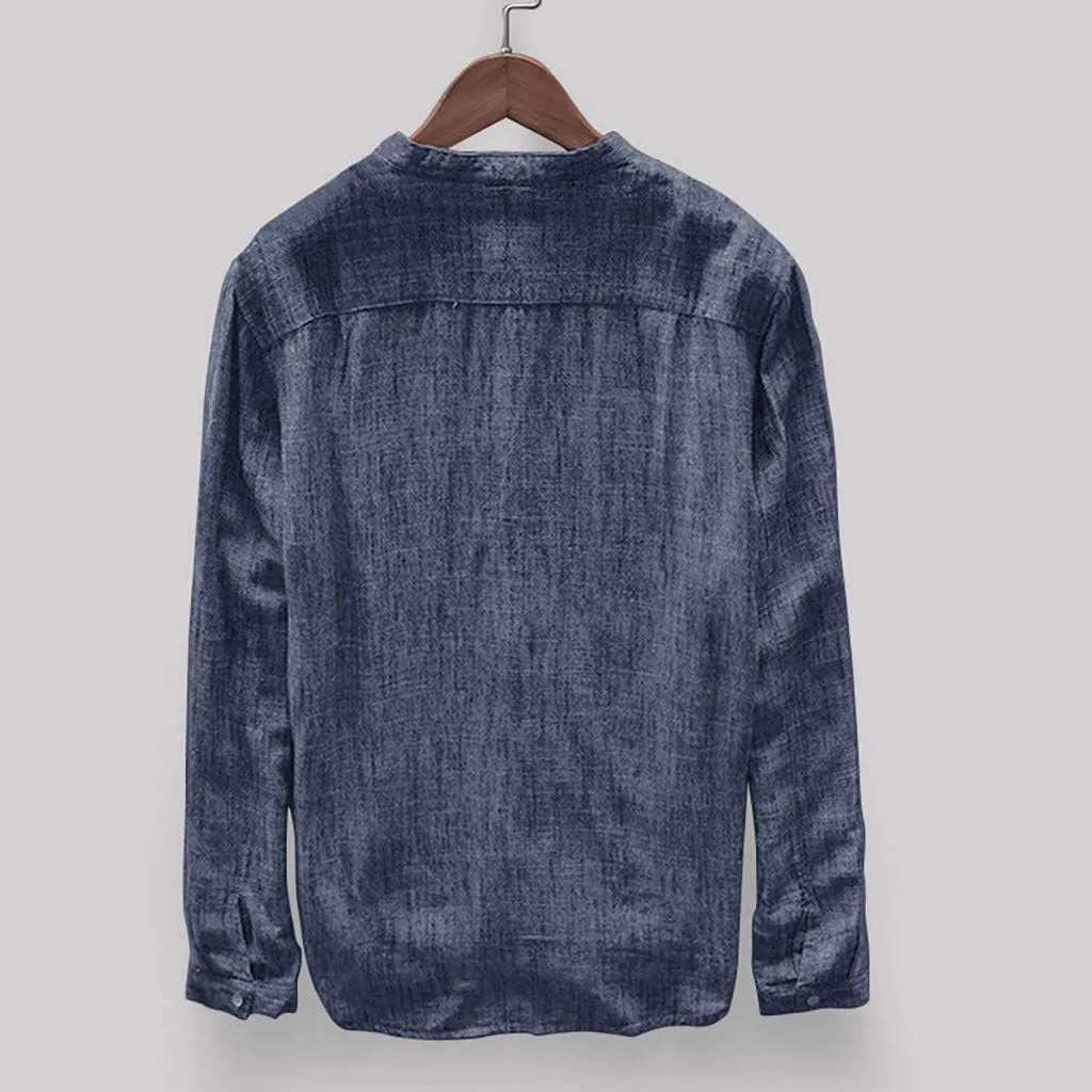 Мужская льняная рубашка Casual Cotton 3/4 Sleeve Regular Fit Henley T-Shirt — фото 4
