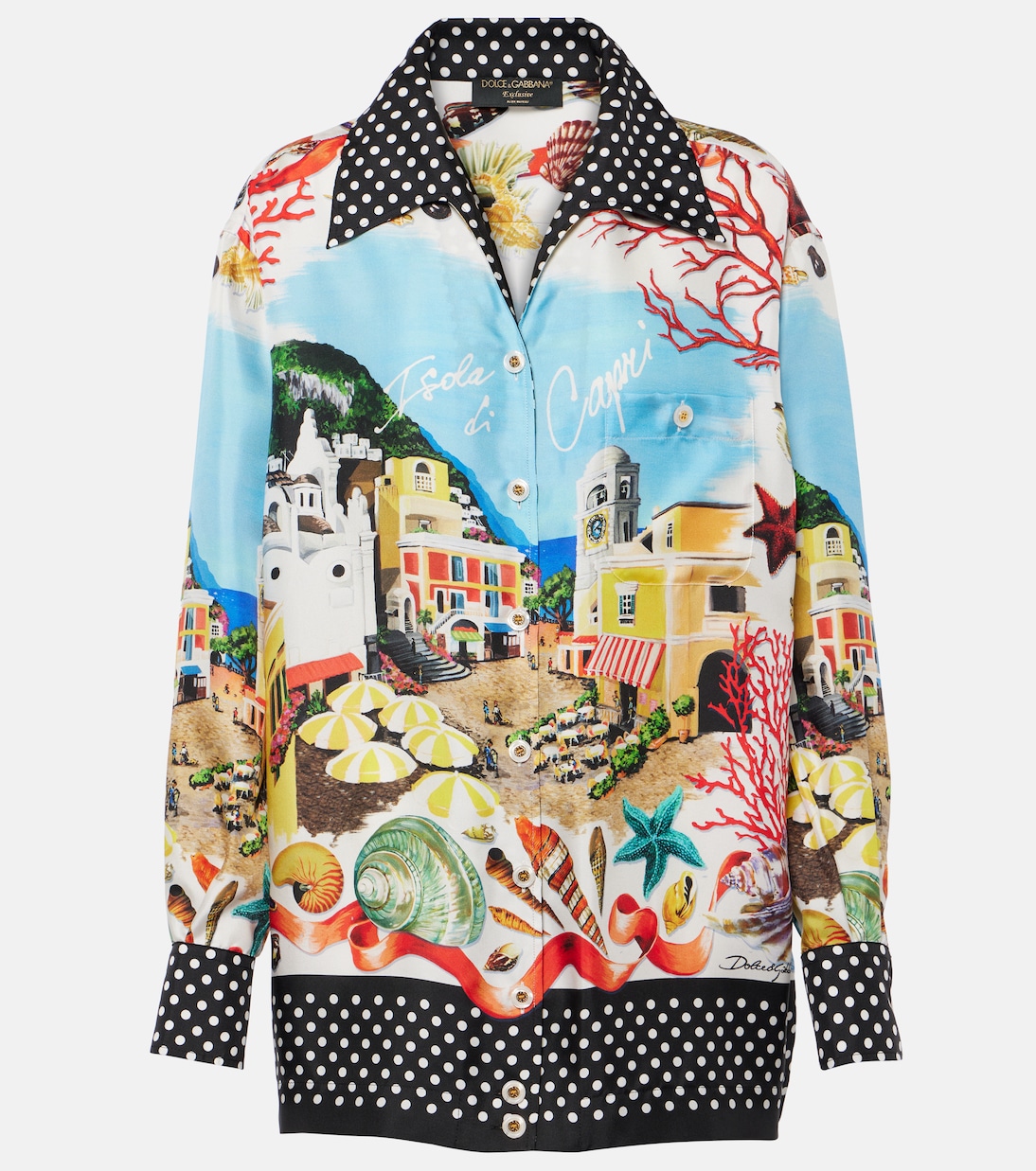 

Рубашка из шелкового атласа с принтом Капри Dolce&Gabbana, Piazzetta Capri