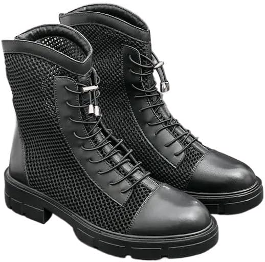 

Мужские высокие кожаные ботинки с дышащими сетчатыми вставками, легкая амортизированная подошва, походные ботинки для активного отдыха и повседневной носки Zestrelax, черный