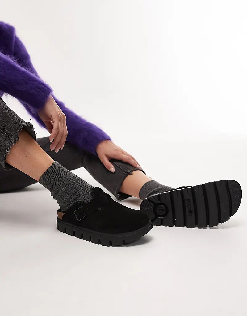 Сабо Birkenstock Boston с подкладкой из толстой овчины, черного цвета — фото 3