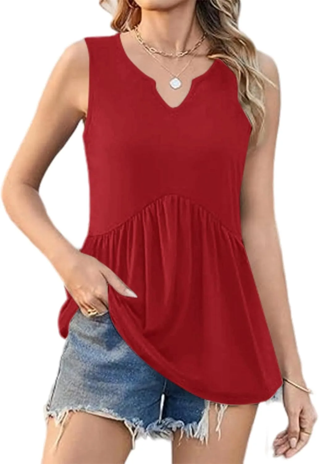 

Женский топ-туника без рукавов с V-образным вырезом и расклешенным подолом UDAUDU