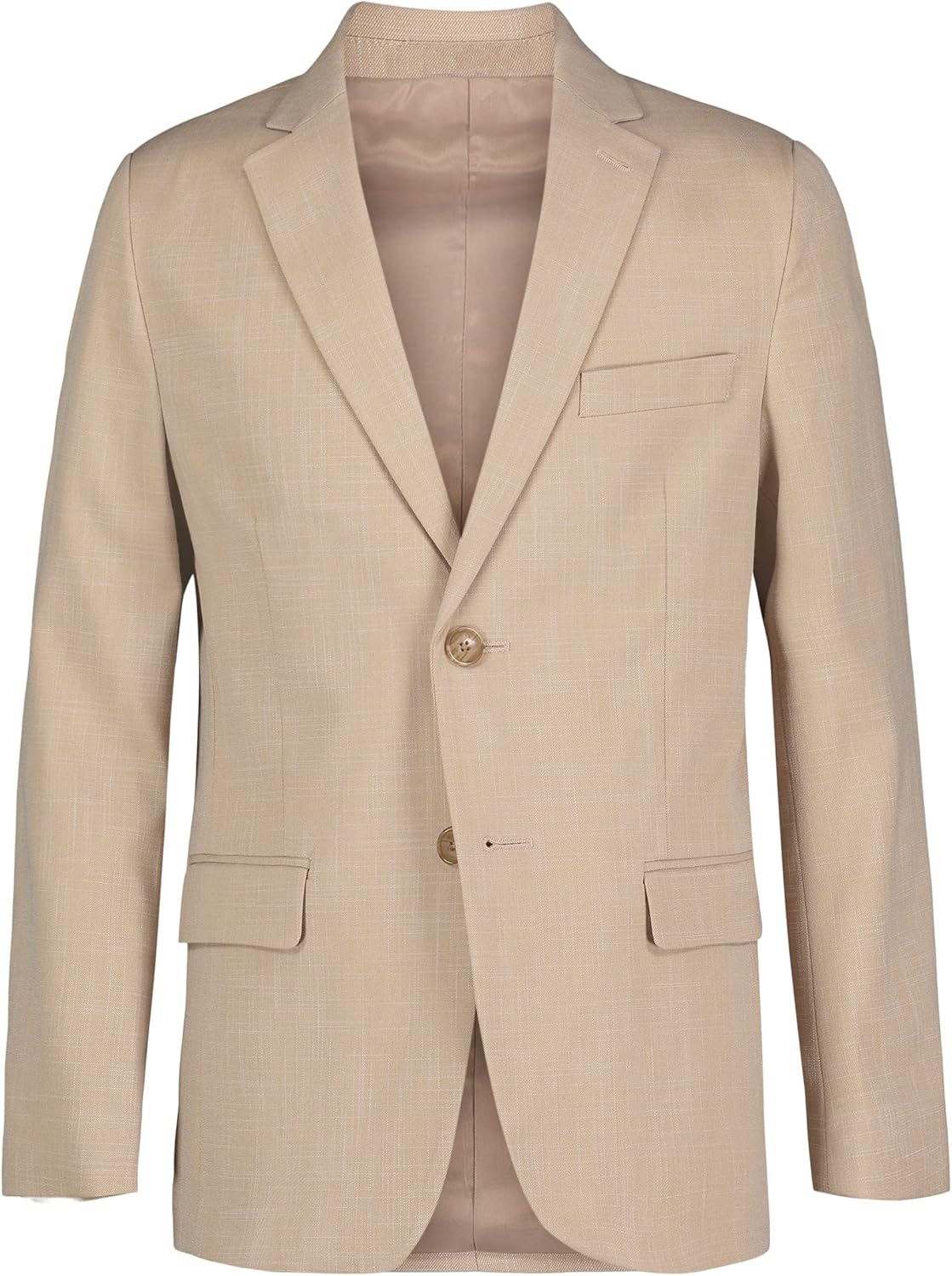 

Пиджак-блейзер Calvin Klein для мальчиков, однобортный, с застежкой на 2 пуговицы, манжетами на пуговицах и передними карманами с клапанами., Khaki Sharkskin