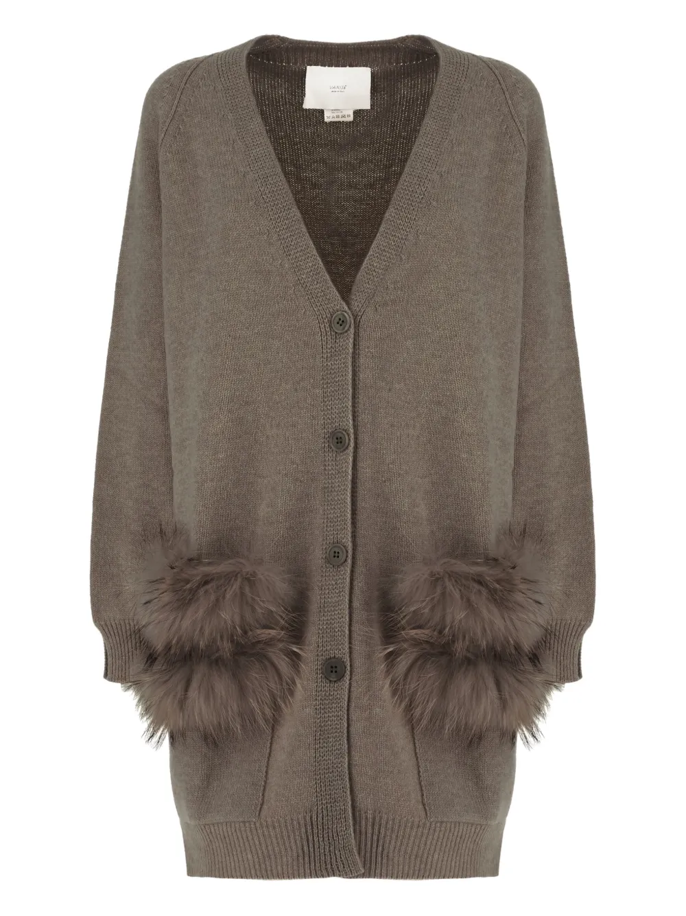 

Шерстяной кардиган с меховой отделкой Vanisè, коричневый