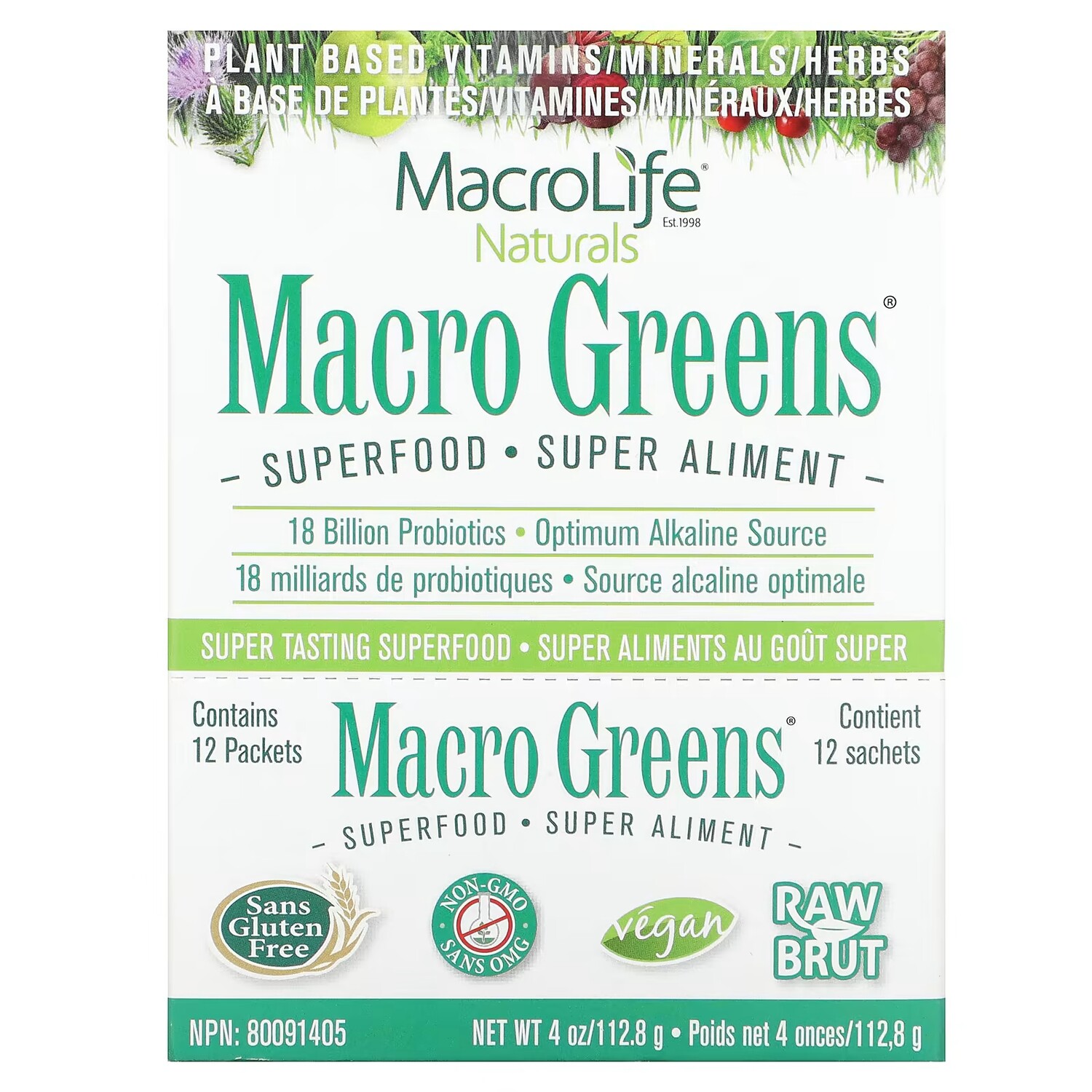 

Добавка Macrolife Naturals Macro Greens Superfood, 12 пакетиков по 9,4 г