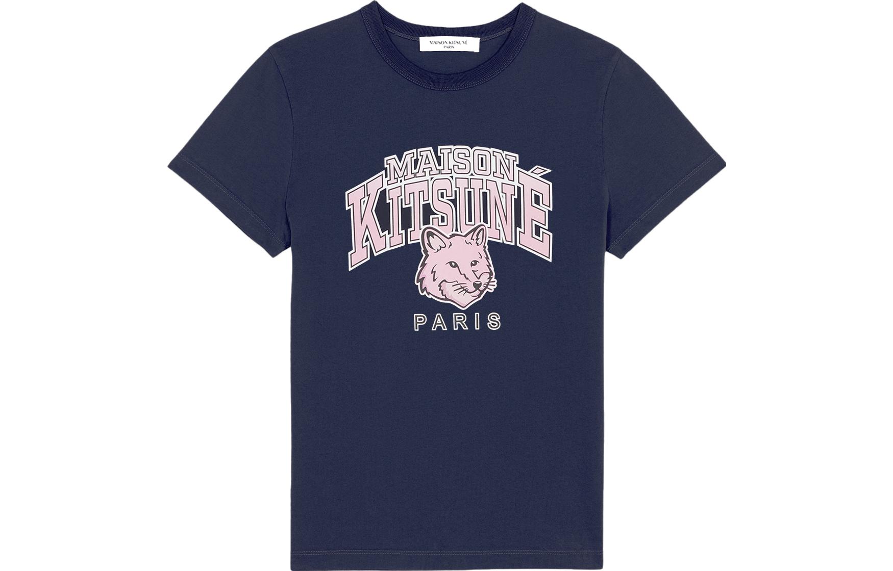 

Maison Kitsune Футболка мужская Navy Blue Crew Neck Moderate Straight Fit, Синий, Maison Kitsune Футболка мужская Navy Blue Crew Neck Moderate Straight Fit