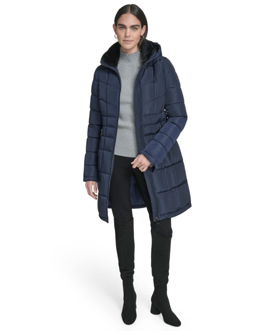 Женская пуховая куртка с капюшоном и воротником-стойкой Calvin Klein, Navy — фото 3