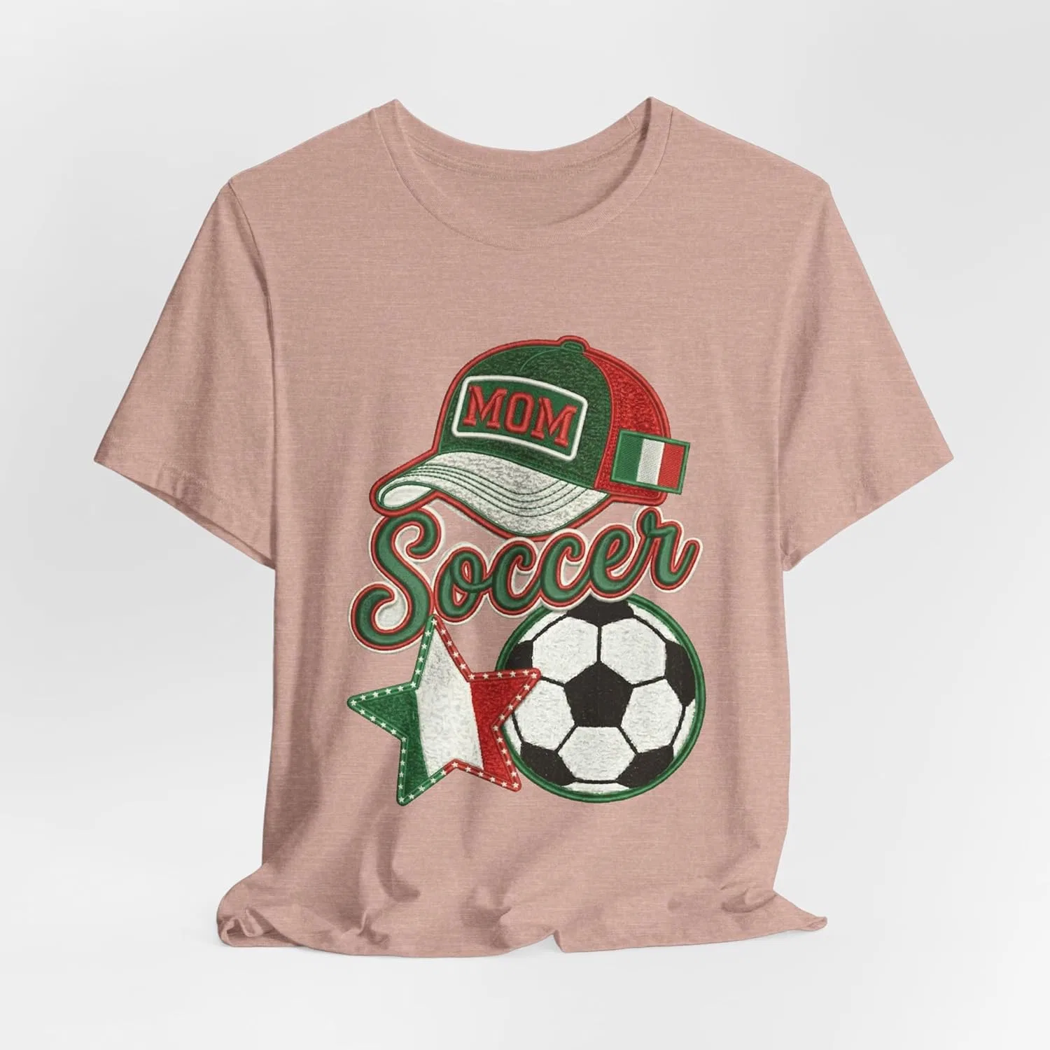Футболка с принтом Mom Soccer Cap and Ball, итальянский флаг, Heather Prism Peach — фото 4