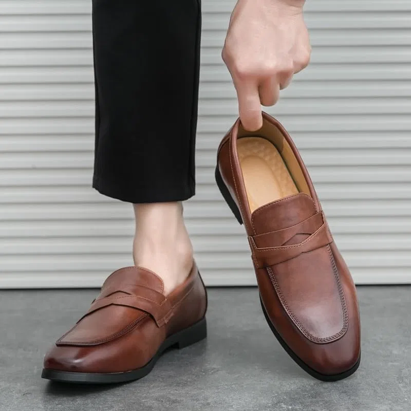 Лоферы кожаные, без бренда, модель Mens Loafers Shoe, коричневый PUGHGAETZF — фото 2