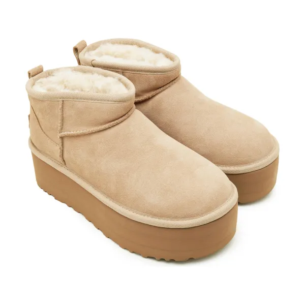 Ботинки кожаные UGG с добавлением шерсти, бежевый — фото 2