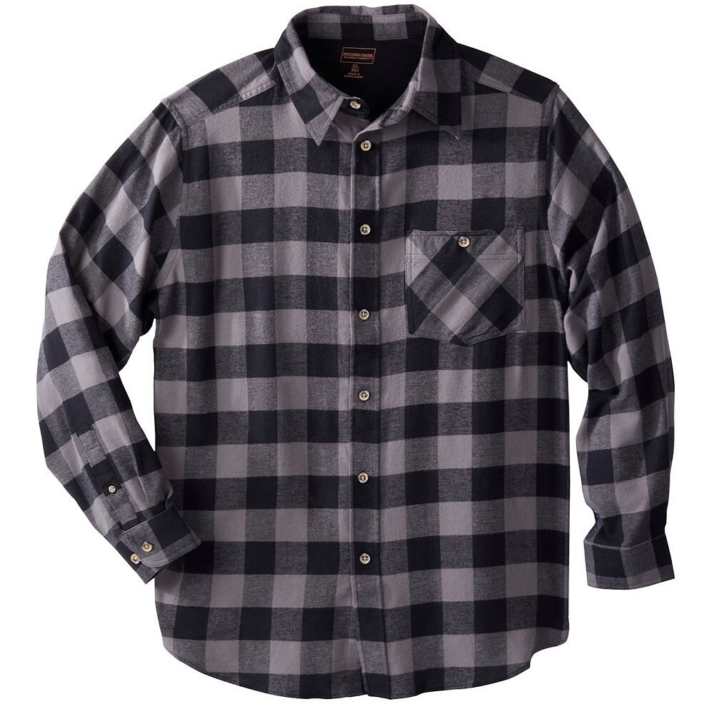 

Мужская фланелевая рубашка больших и высоких размеров Boulder Creek By Kingsize, цвет Black Buffalo Check