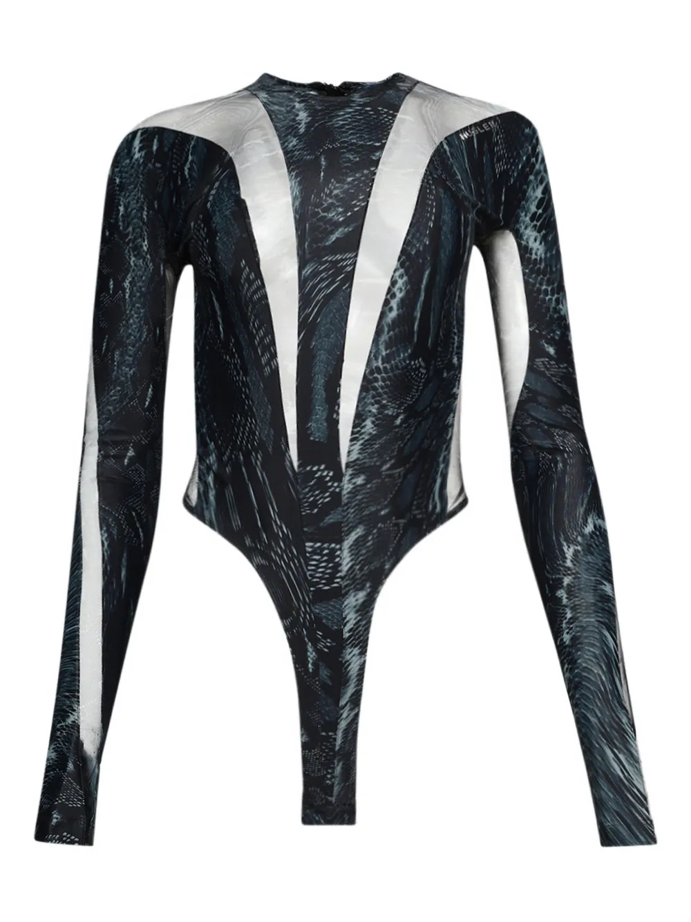 

Сетчатое боди со змеиным принтом Mugler, черный