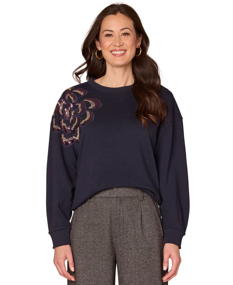 

Миниатюрная толстовка с цветочным принтом и круглым вырезом Democracy, Deep Navy