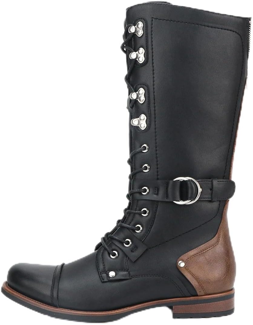 

Мужские высокие ботинки Santimon на шнуровке с боковой молнией, модной пряжкой и ремнем, стойкие к износу, противоскользящие, до колена, черный