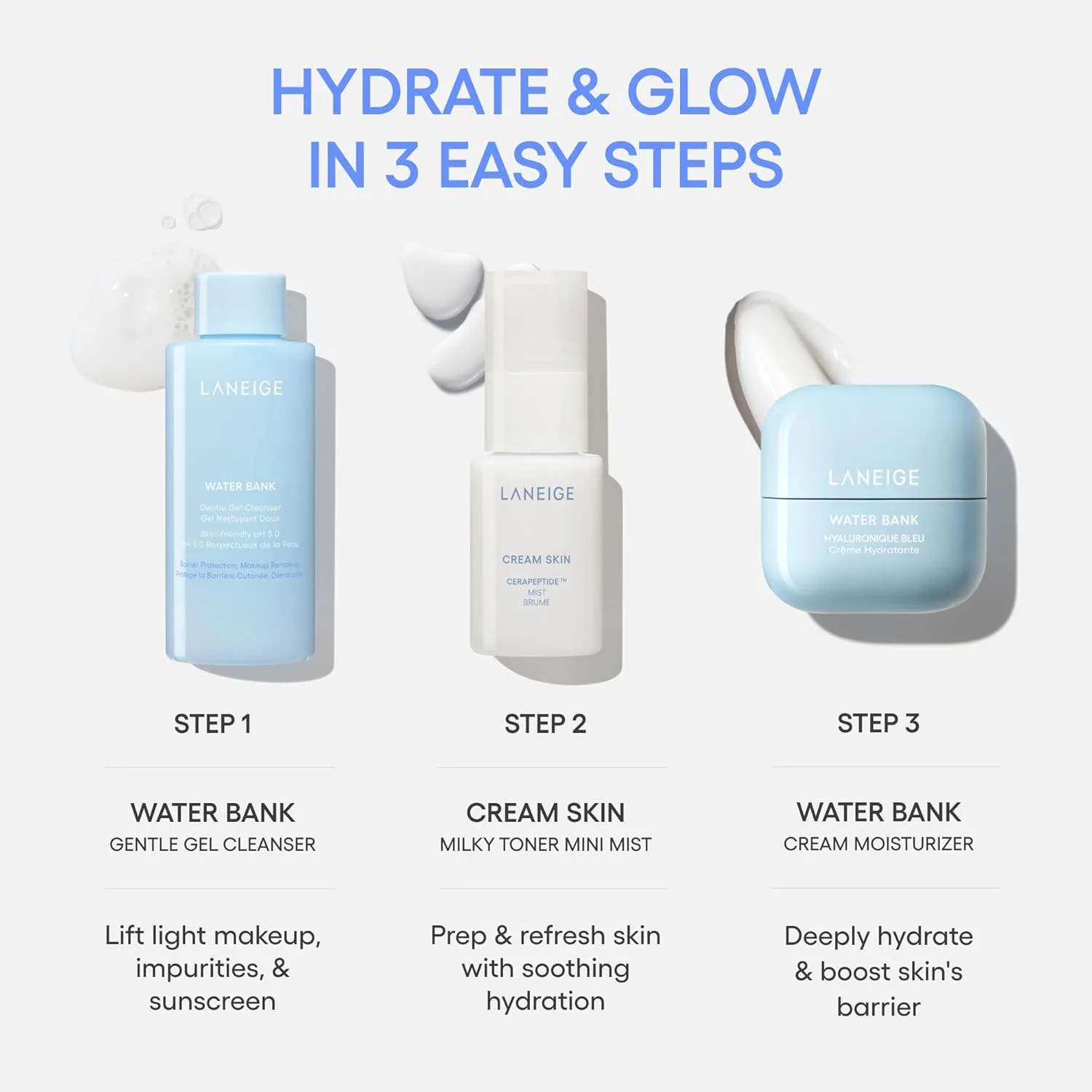 Увлажняющий крем LANEIGE Water Bank Blue с гиалуроновой кислотой: корейский увлажняющий крем для лица со скваланом и церамидами для поддержки кожного барьера, протестирован дерматологами. — фото 3
