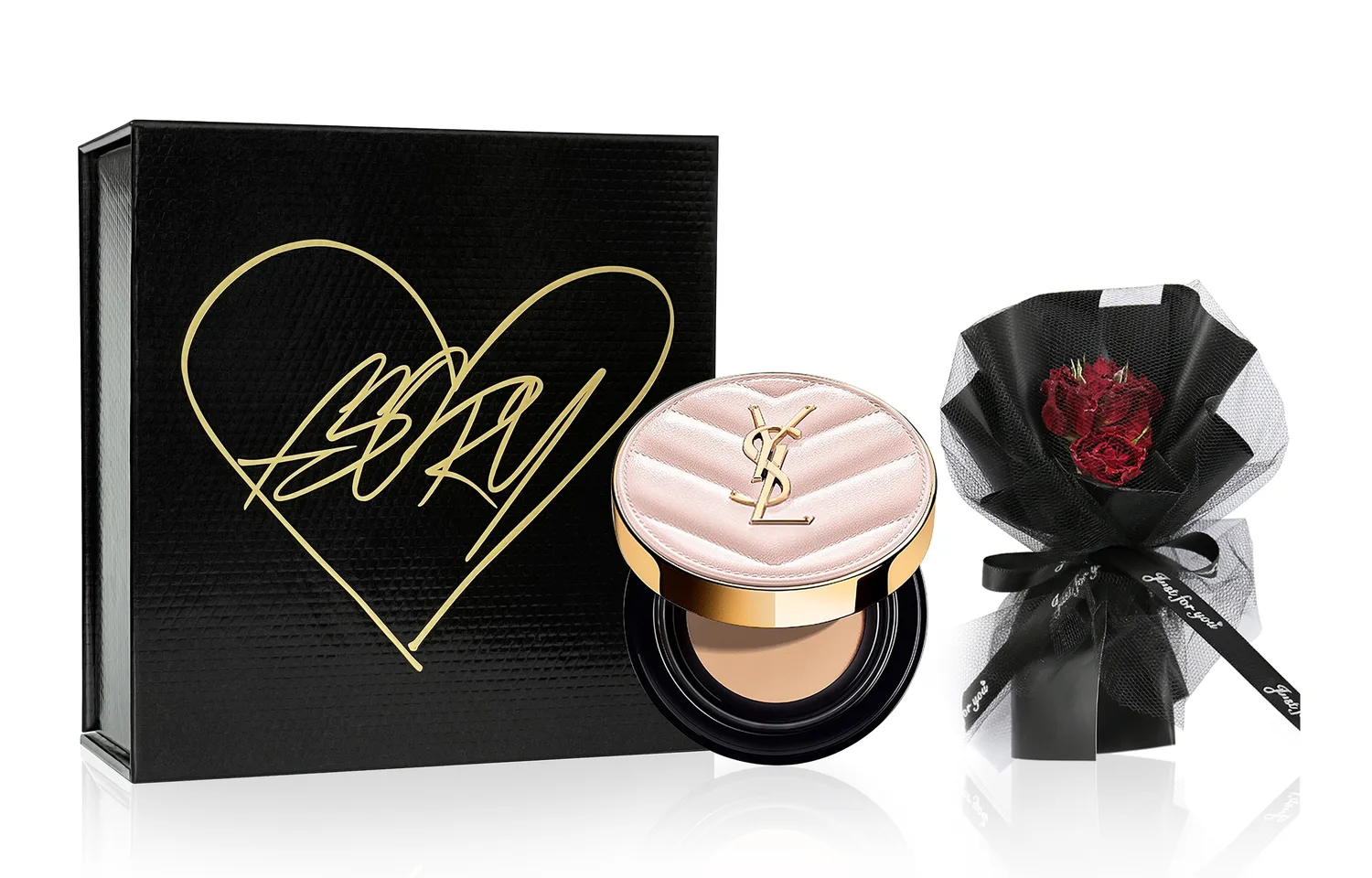 SAINT LAURENT Набор образцов черной кожи, коробка Black Gold Bouquet, Black Leather Air Cushion #B20 5g+Black Gold Box — фото 4
