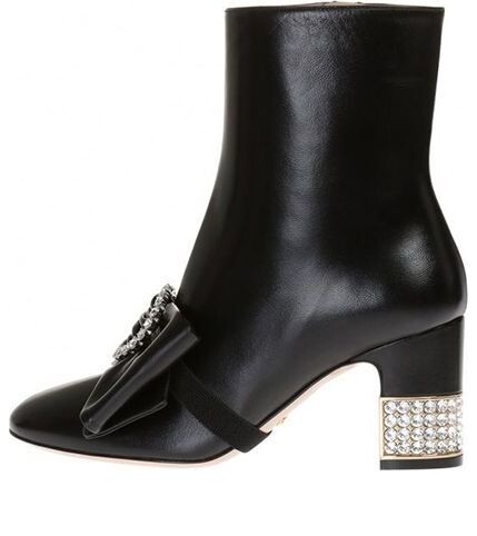 Кроссовки removable bow leather ankle boots 'black' Gucci, черный