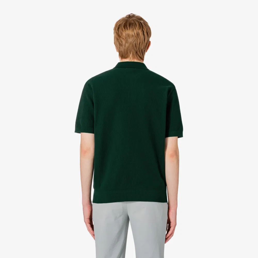 Мужской свитер-поло пике с коротким рукавом тёмно-зелёный от Lacoste — фото 3