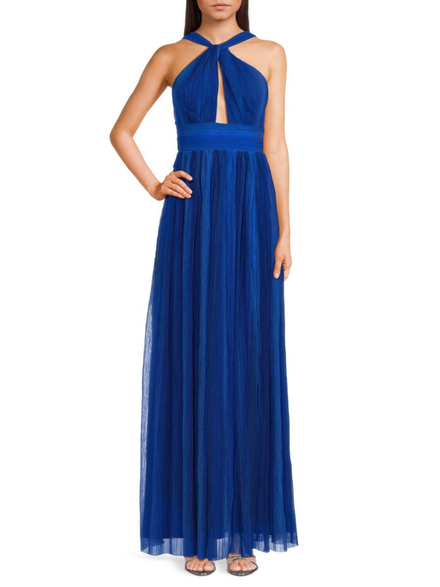 

Платье макси в полоску с бретелью через шею BCBGMAXAZRIA, цвет Blue Combo
