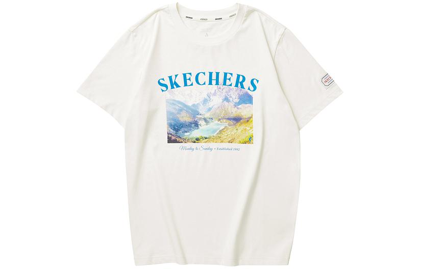 

Футболка унисекс кремово-бежевая белая Skechers, Cream Beige White/00NA