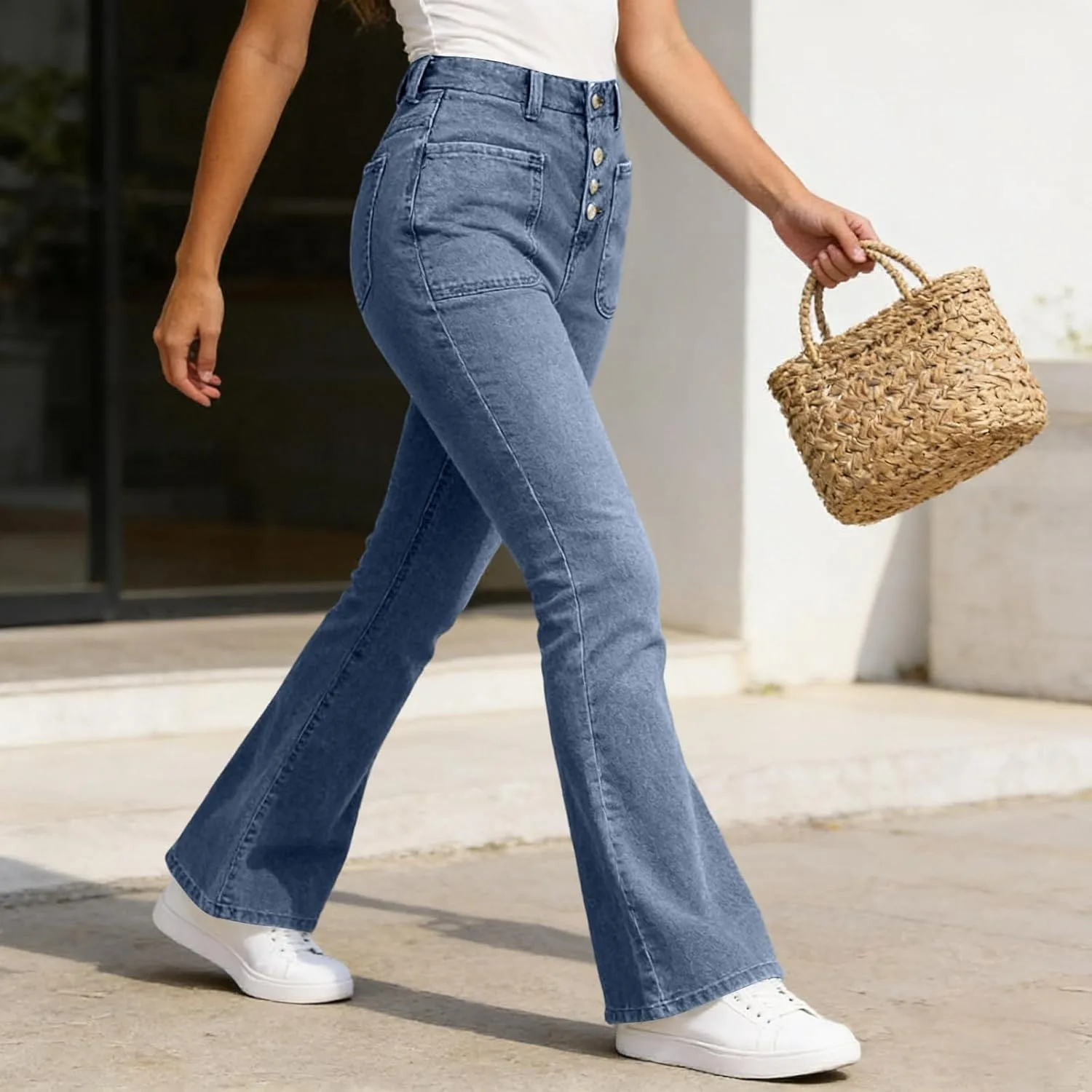Женские джинсы denim stretchy bell bottoms с карманами — фото 2
