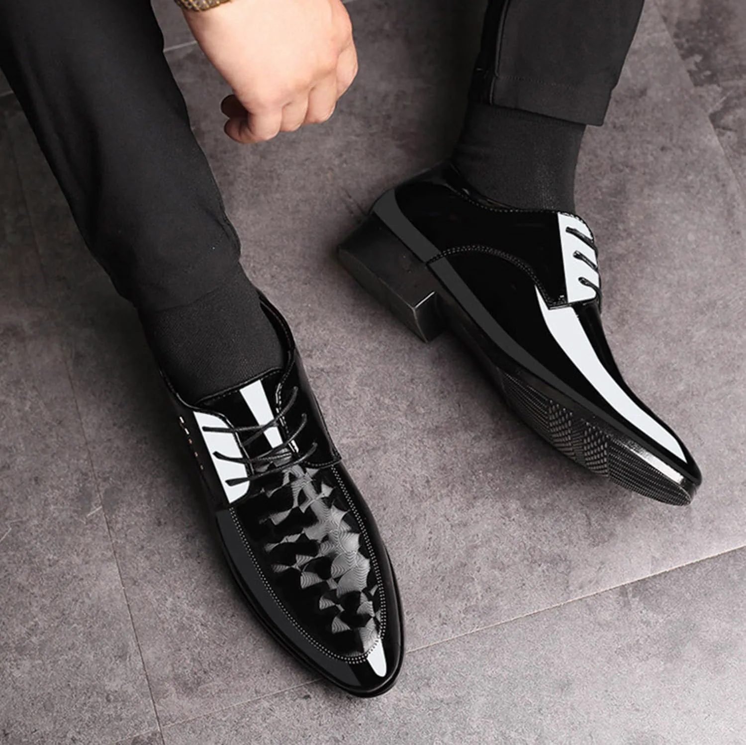 

Мужские официальные туфли из лакированной кожи, оксфорды с шнуровкой для смокинга, дерби, классические деловые и свадебные туфли KYOESCAI, черный