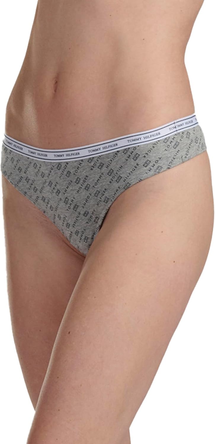Женские классические хлопковые стринги Tommy Hilfiger с логотипом, 5 шт., Th Flag Print/Beach Glass/Bright White/Morning Glory/Morning Glory Stripe — фото 4