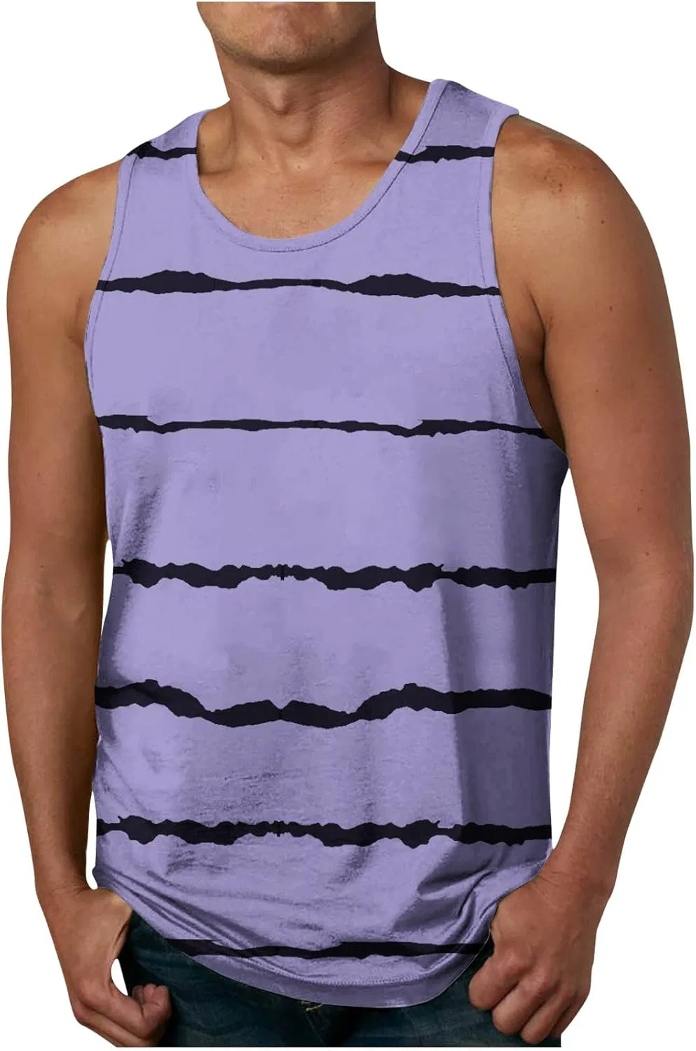 Мужской топ-безрукавка, полосатый, Cotton, A02_purple