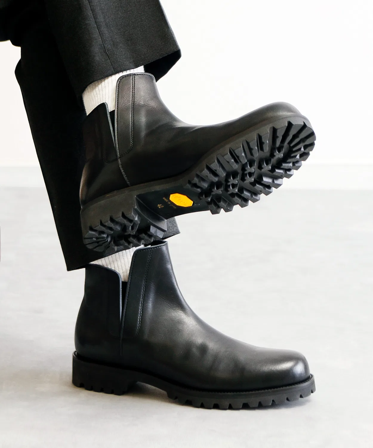 Ботинки кожаные PADRONE INNERGORE BOOTS водонепроницаемые на вибрамовой подошве, черные — фото 3