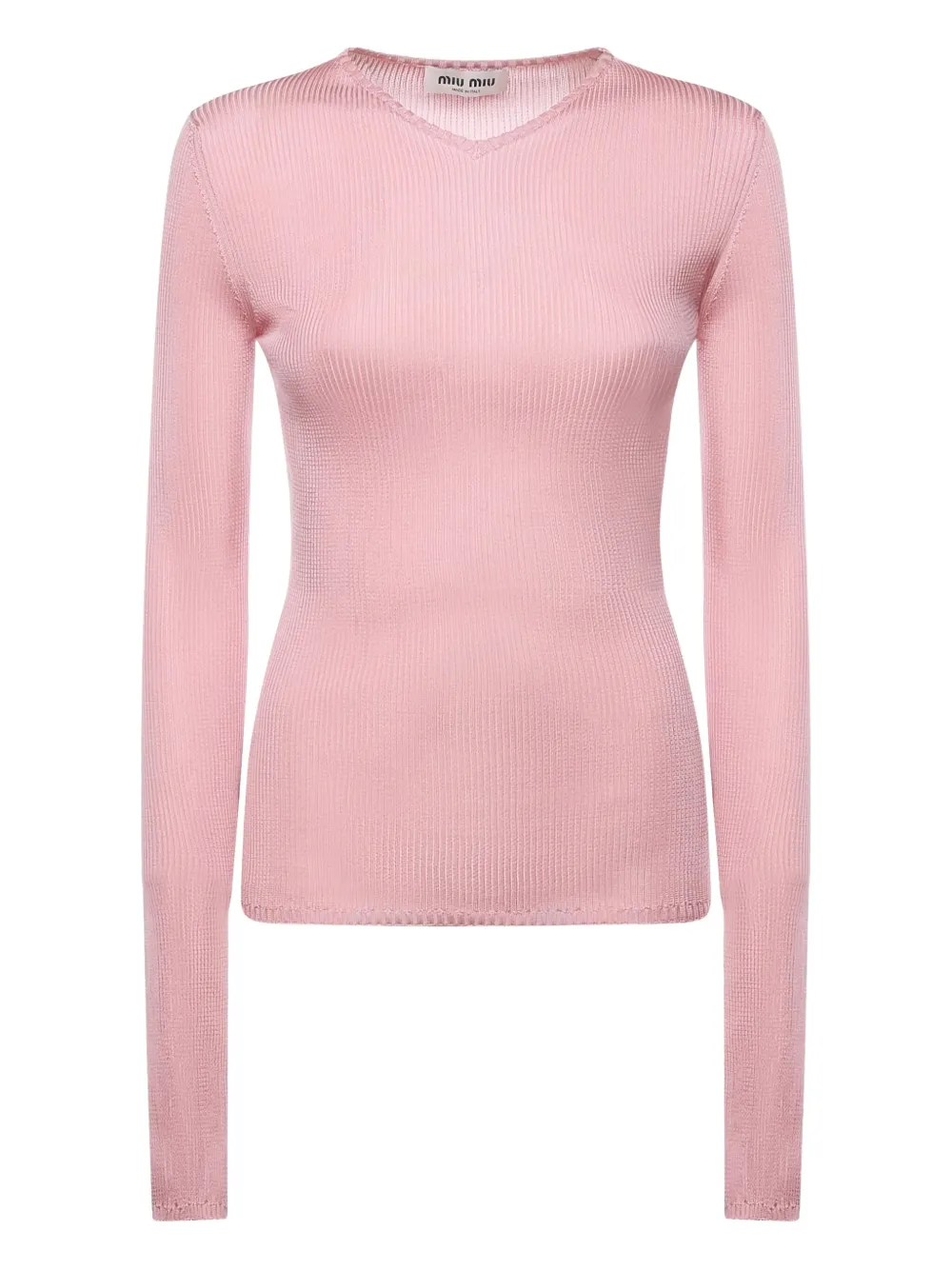 

Топ в рубчик с V-образным вырезом Miu Miu, розовый