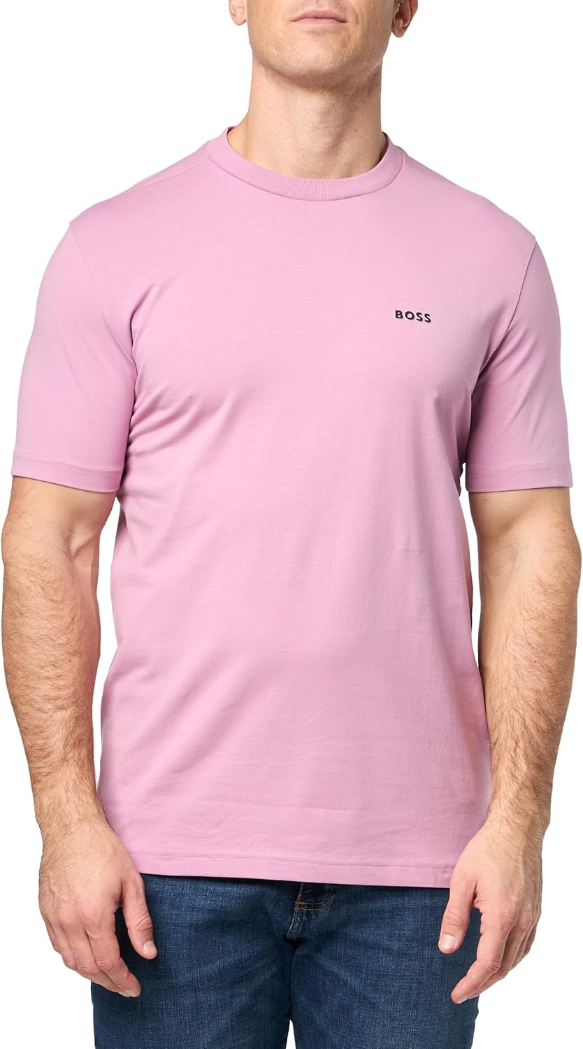 

Футболка BOSS Men's Contrast Logo из хлопка и эластичного хлопка, Orchid Haze, Фиолетовый, Футболка BOSS Men's Contrast Logo из хлопка и эластичного хлопка, Orchid Haze