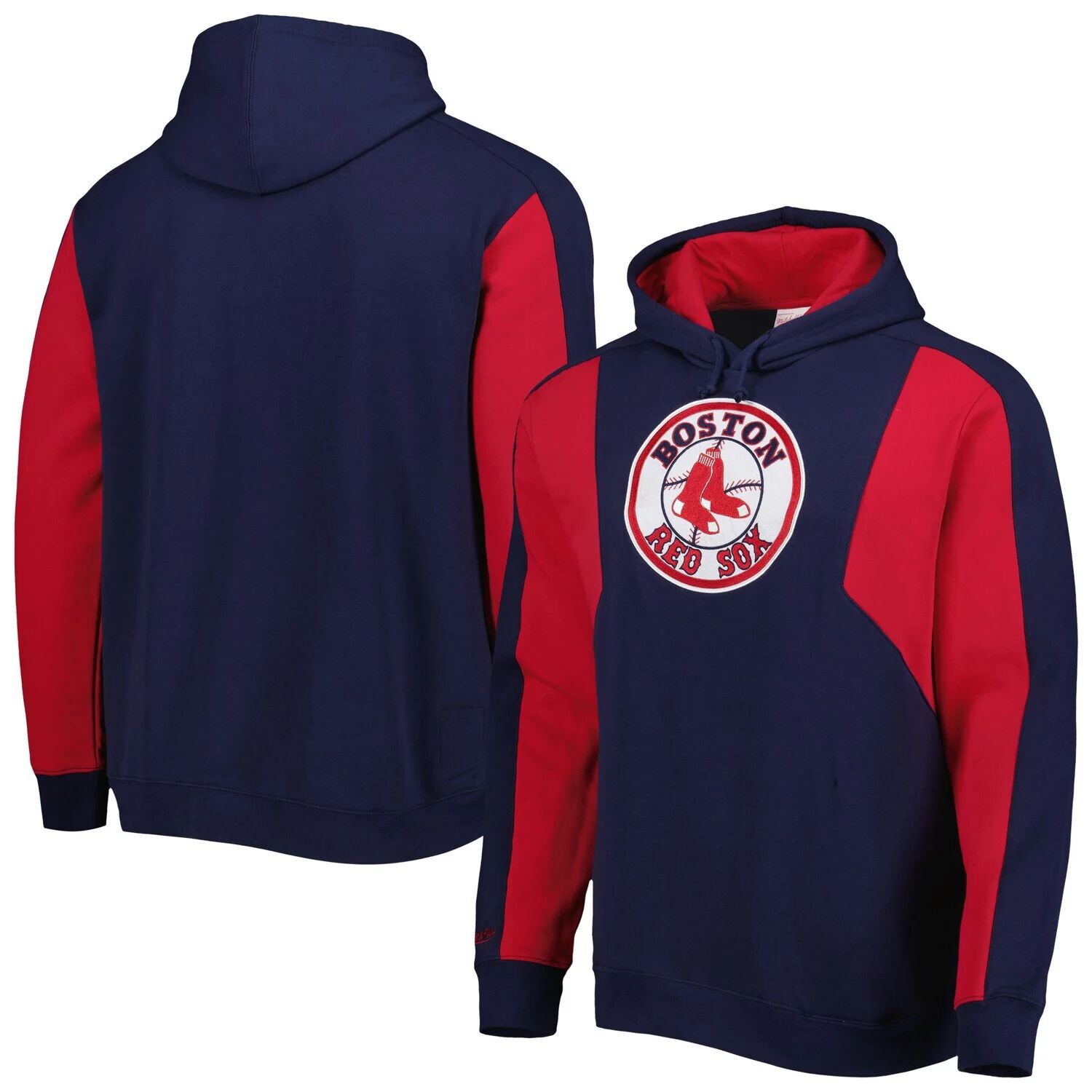 

Мужской флисовый пуловер с капюшоном Mitchell & Ness Navy/Red Boston Red Sox с цветными блоками