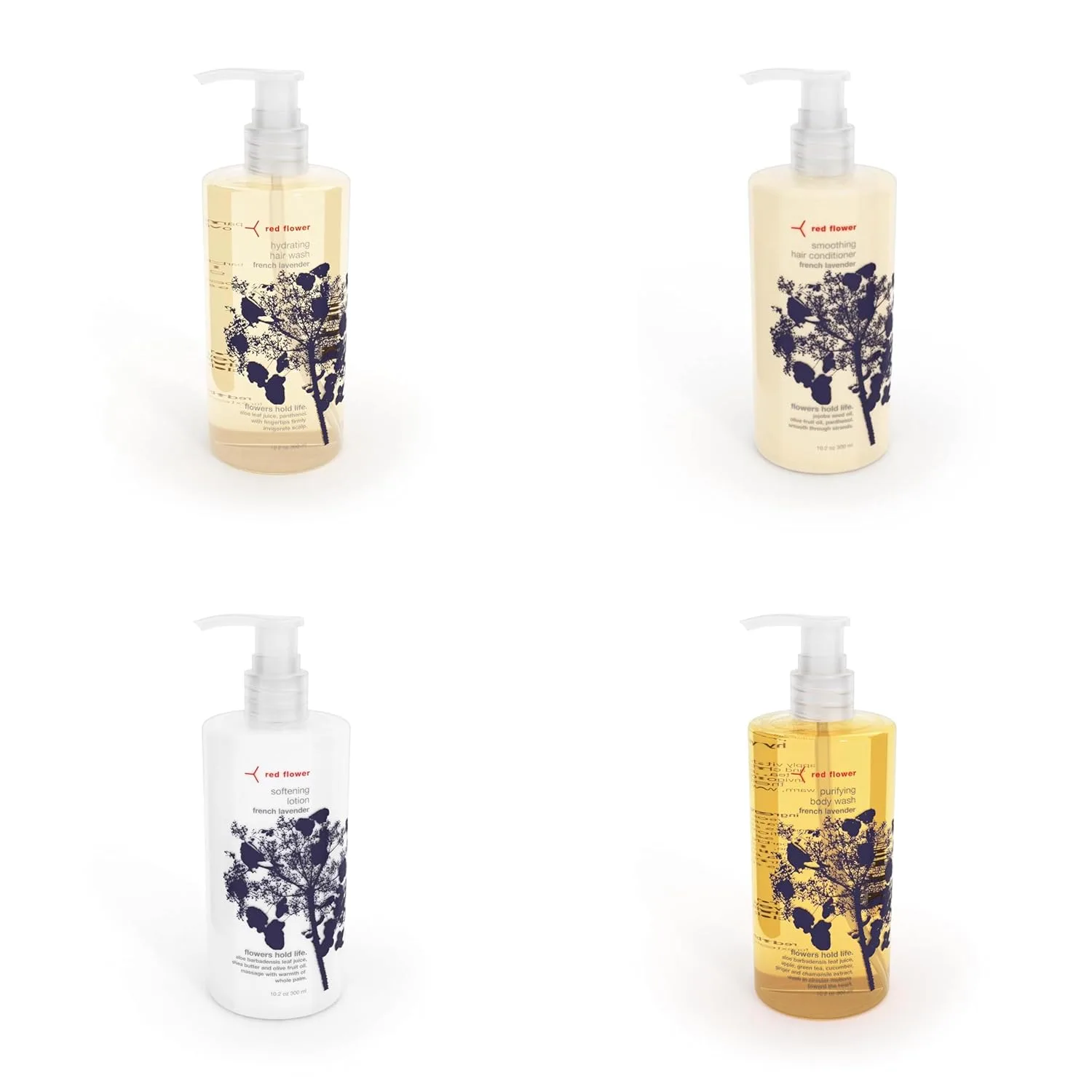 Набор для ухода за телом и волосами Red Flower French Lavender: гель для душа + лосьон + увлажняющий гель для мытья волос + разглаживающий кондиционер (4 предмета), Red