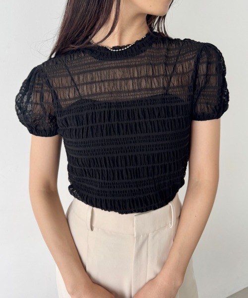 

Топ с короткими рукавами, присборенный, прозрачный LOVALOT, черный