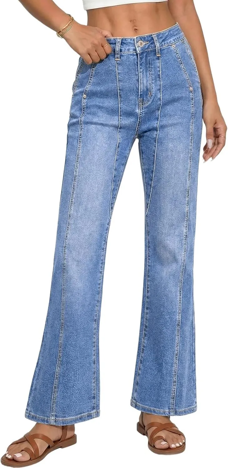 

Stylish Women's Trendy Wide Leg Jeans High Waisted Stretchy Ankle Bootcut Astylish