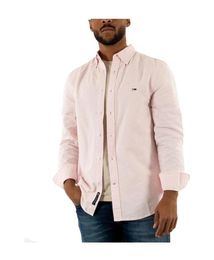 

Узкая полосатая рубашка-оксфорд Tommy Hilfiger, розовый