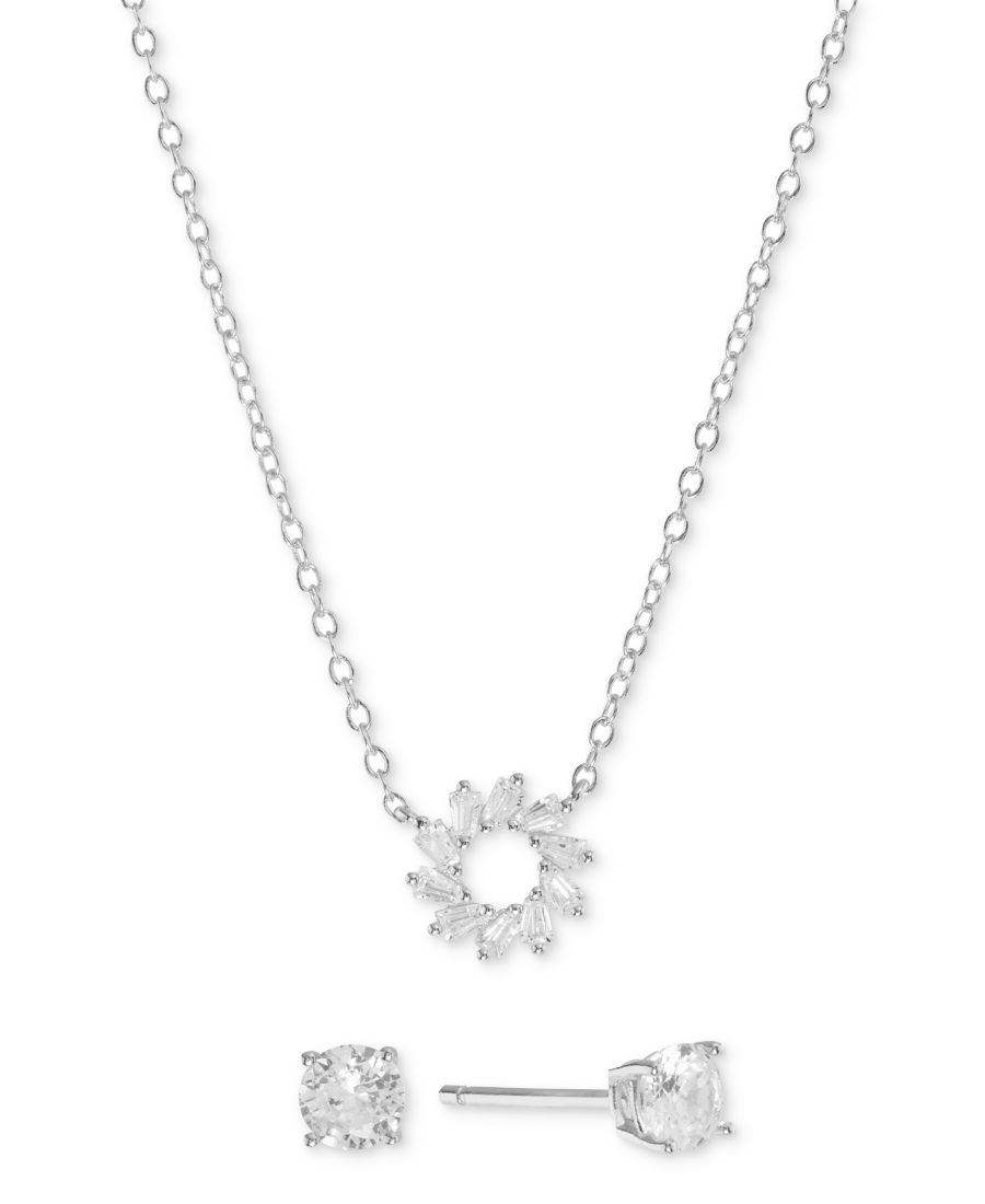 

Комплект из 2 предметов: колье с подвеской в виде солнца и серьги-гвоздики с кубическим цирконием в оправе из стерлингового серебра (также доступен вариант из стерлингового серебра с покрытием из 4-каратного золота) Macy's, Silver