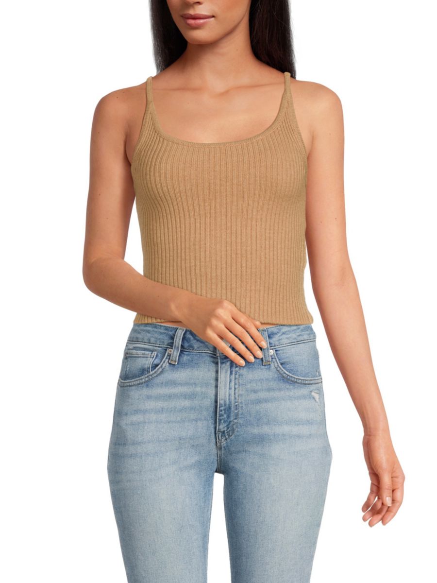 

Топ из шерстяной смеси в рубчик Hudson Jeans, кэмел