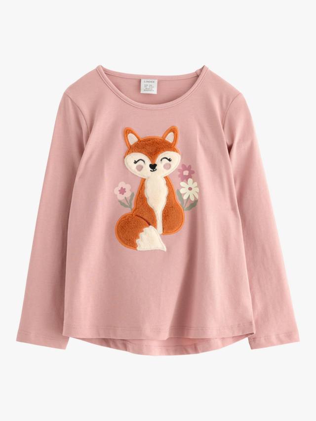 

Детский хлопковый топ с длинными рукавами и аппликацией животных Lindex, Dusty Pink