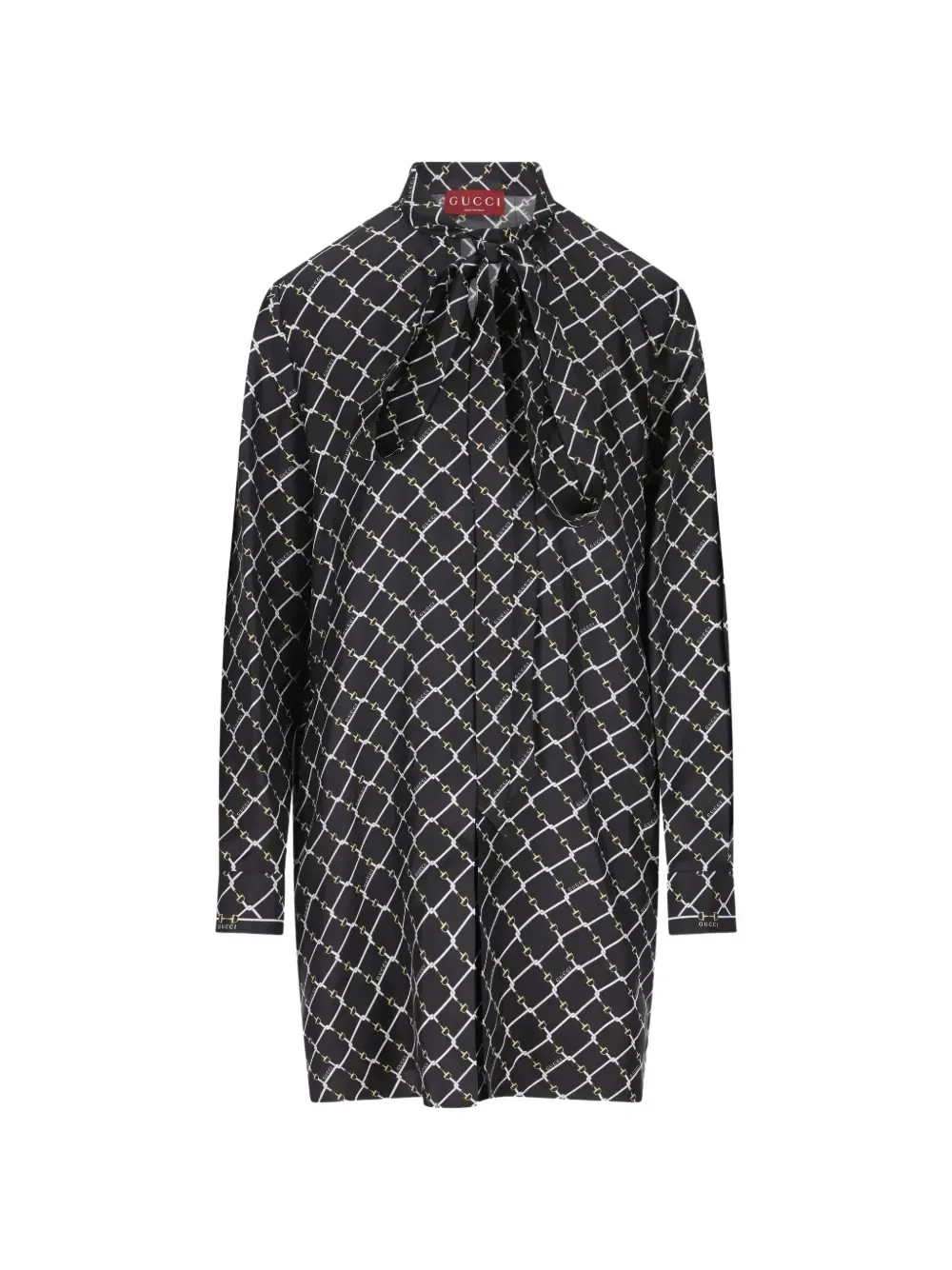 Мини-платье Gucci с принтом Конская уздечка, воротник-бант, черный