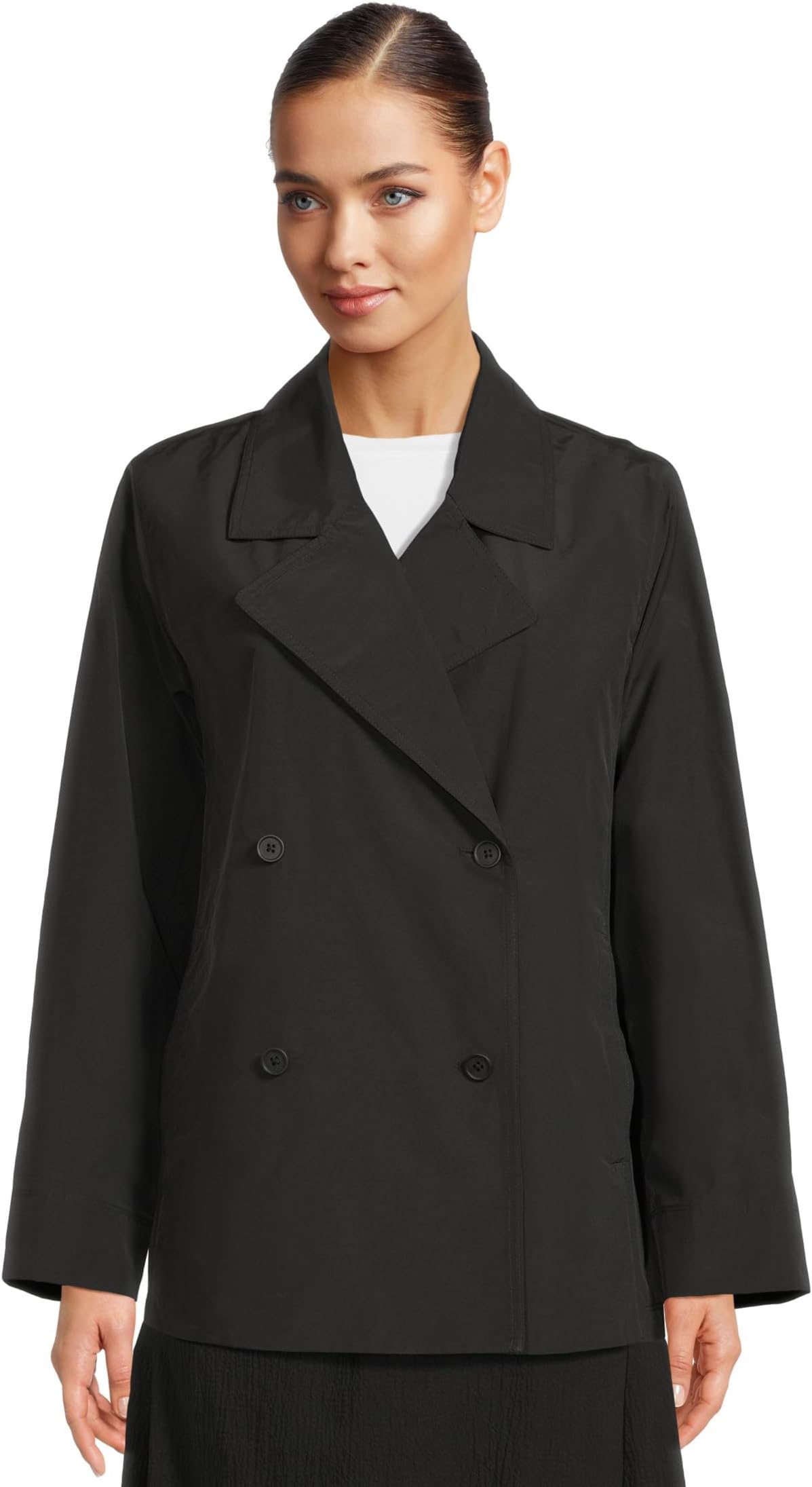 

Пальто Eileen Fisher Light Cotton Nylon Notch Collar Trench Coat, черный