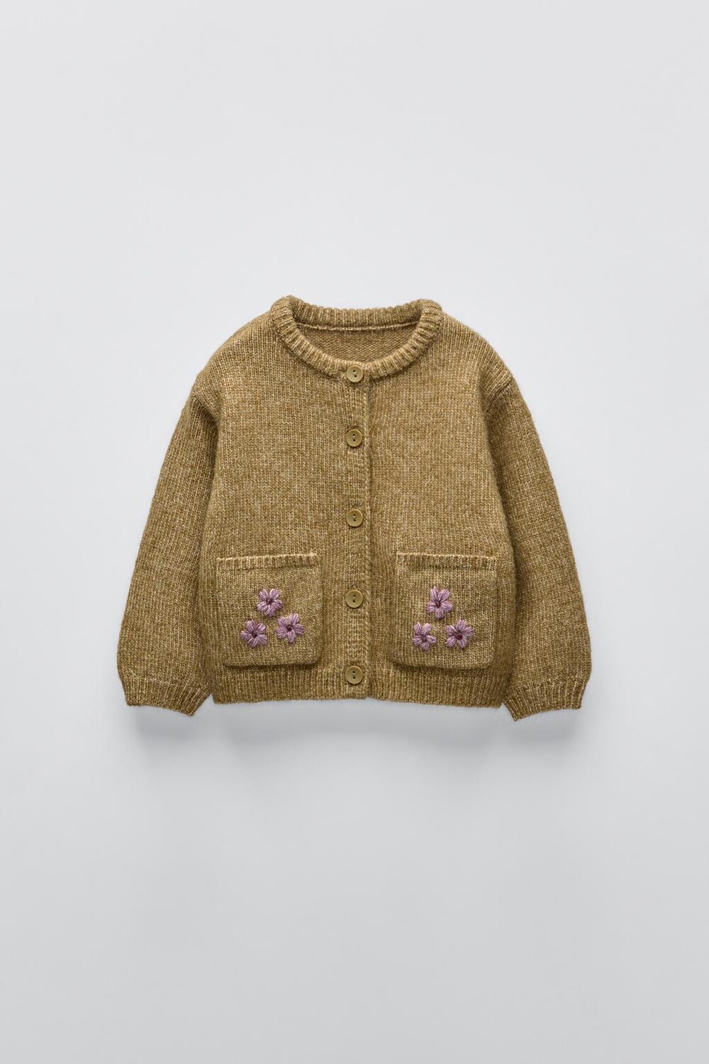 

Вязаный кардиган с цветочной вышивкой ZARA, хаки